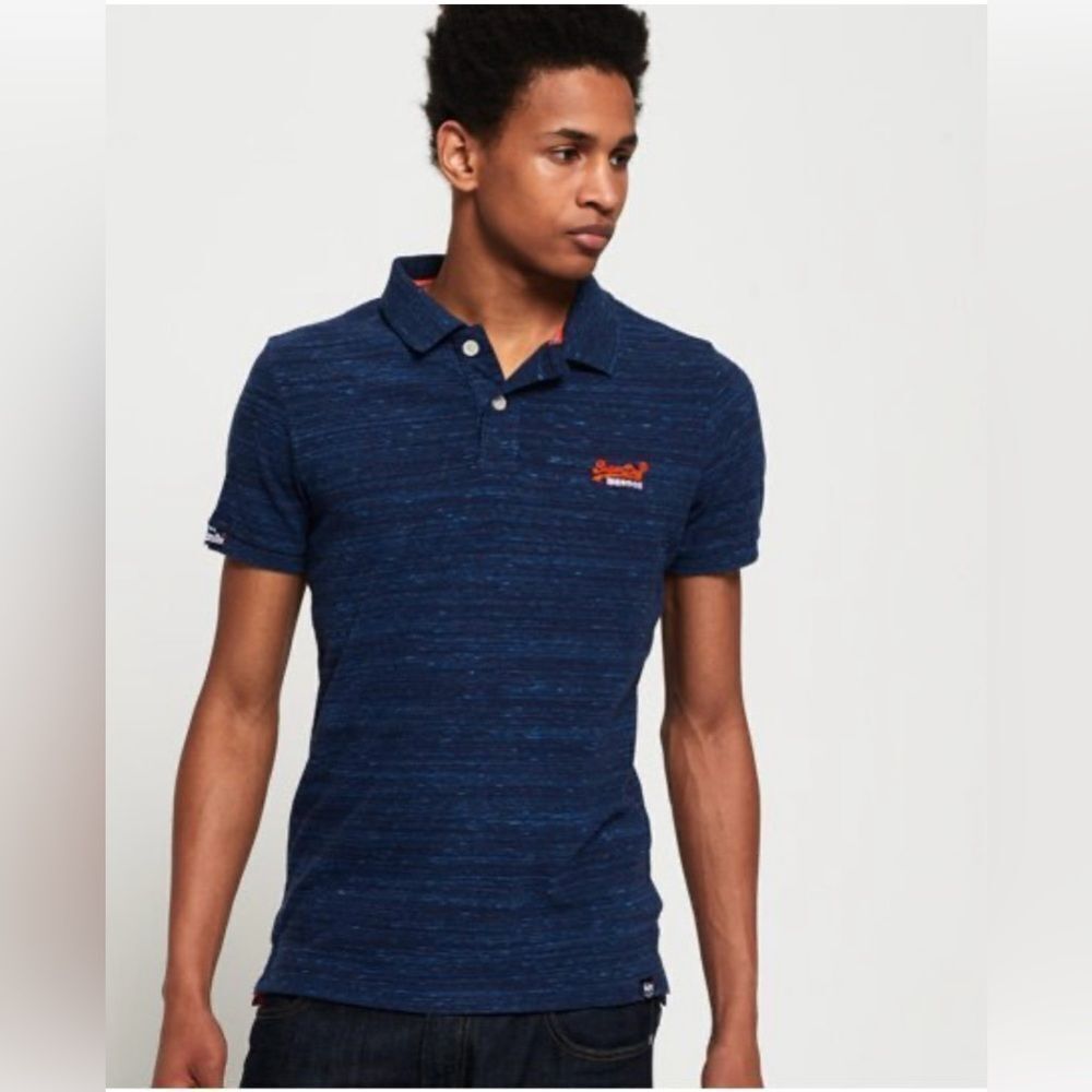 SuperDry The Orange Label Classic Jersey Polo Shirt Blue Size XL